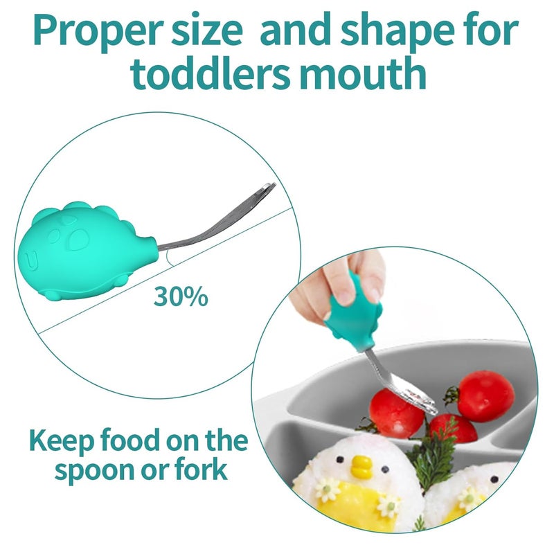 Deejoy Toddler Utensils - Stainless Steel Spoons and Forks, Kids Silverware Self Feeding Flatware Set with Travel Safe Case (Green) - Image 5